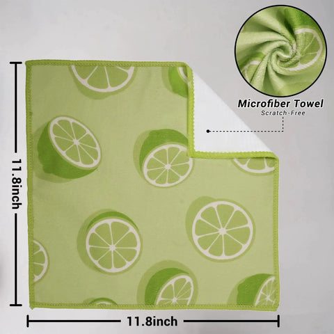 12 Pack Microfiber Cleaning Cloths For Cars And Home, Absorbent And Lint Free, lime design, 11.8-inch square cloth