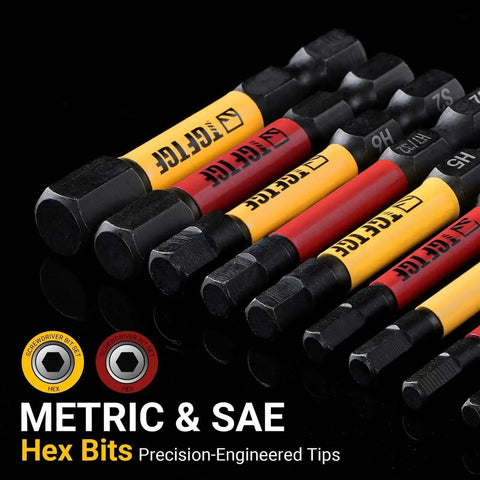 Pro Grade Heavy Duty Impact Hex Bit Drill Bit Set, 24 Piece, 2 Inch Bits In Metric And SAE, S2 Steel, One Quarter Inch Hex Shank