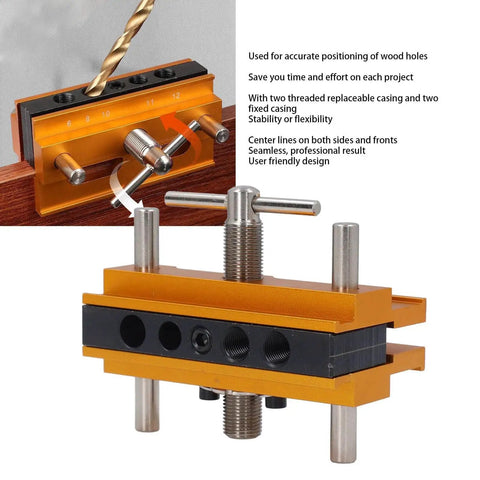 Self Centering Doweling Jig Kit Metric Adjustable Width Drilling Guide With Six Bushings For Straight Holes Universal Assembly