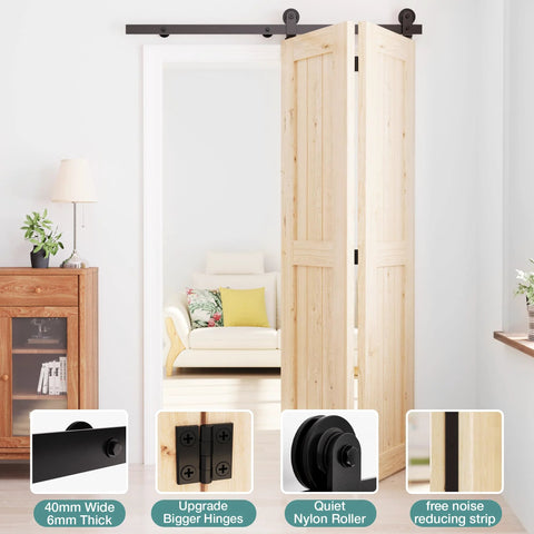 Heavy Duty Bifold Barn Door Hardware Kit 40 Inch Track System For Up To Two 19 Inch Panels installed in interior room