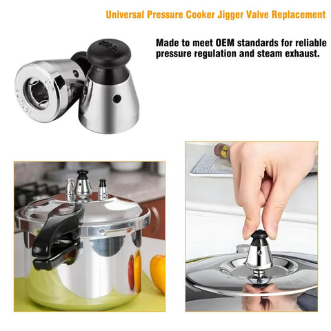Universal pressure cooker jigger valve replacement with exhaust rod, stainless steel, for pressure regulation (80 kPa).