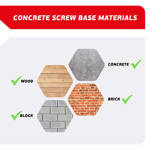 Concrete screw base materials: wood, concrete, brick, and block for 3/16 X 1-1/4 Inch Countersunk Phillips Flat Head Blue Concrete Screw Anchors Kit.