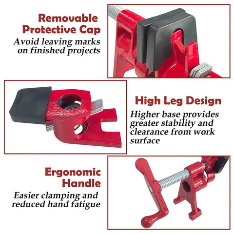 Two Pack Three Quarter Inch Pipe Clamps For Woodworking Heavy Duty Cast Iron Bar Clamps With H Shaped Feet displayed features
