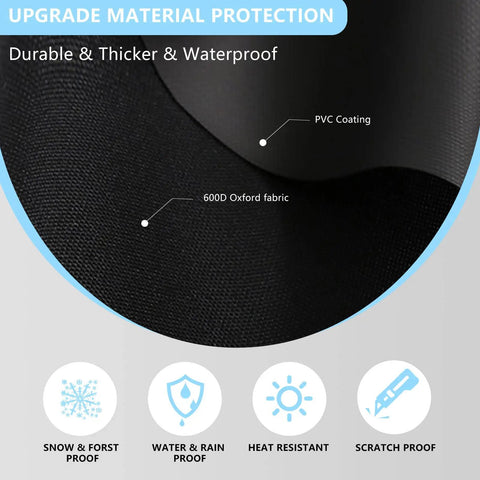 Close-up of Thickened All Weather Windshield Cover For Ice And Snow With Side Mirror Covers Waterproof Frost Shield showing 600D Oxford fabric and PVC coating for durability.