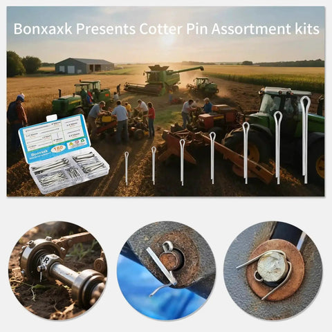 180 Pcs Cotter Pins Assortment Kit With 7 Stainless Steel Sizes For Trailer Hitches Mowers Trucks Engine Repair And Tow Clips Ready To Roll Heavy Duty Fasteners shown with case and pins highlighted