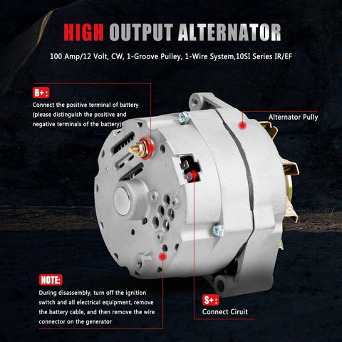 Swap Ready High Output 105 Amp 12V One Wire Self Exciting Alternator For GM Cars And Vans 10SI Style Replacement rear view