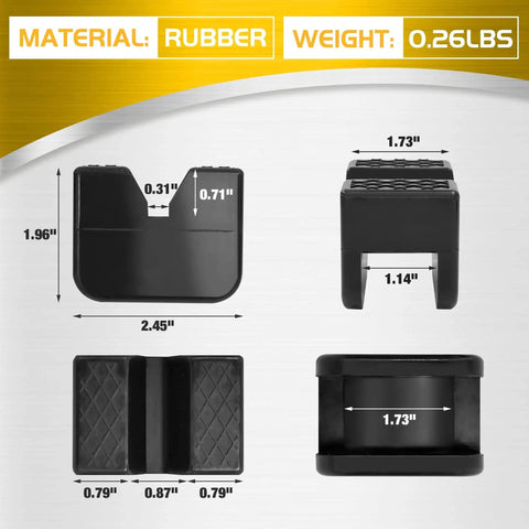 Dimensions and specifications of Universal Rubber Jack Pad Adapters For Rail Pinch Welds Anti Slip 2 Pack in four views