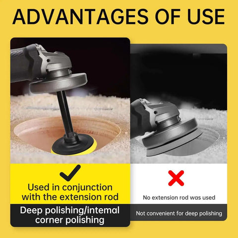 Angle Grinder Attachments Kit With 3 Extension Rods Three Inch Four Inch And Five Point Five Inch Plus Four Nut Sets And Two Spanner Wrenches Five Eighth Inch Eleven Thread Fits DeWalt Milwaukee Makita Bosch Grinders, used with yellow extension rod in woodworking.