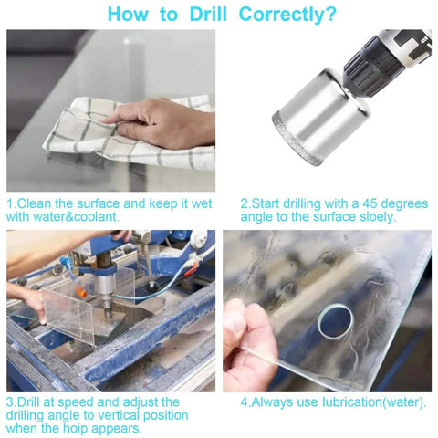 How to drill correctly using 15 Piece Diamond Drill Bit Set For Ceramic And Glass Diamond Hole Saw Kit 6Mm To 50Mm Pro Grade.