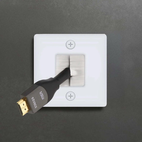 One And Three Quarters Inch Hole Saw Wall Plate With Brushes For In Wall Cable Management Hides Multiple Cords Behind A Wall Mounted TV