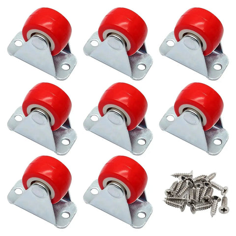 Rigid 1 Inch Caster Wheels Set for Furniture and Cabinets Non Swivel Fixed Plate Casters with Screws, 8 Pack, PVC Construction