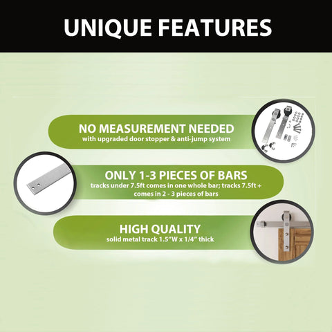 Unique features of Brushed Nickel Non-Bypass Sliding Barn Door Hardware Kit For Double Doors, 10ft Long Flat Track, Classic Roller Design
