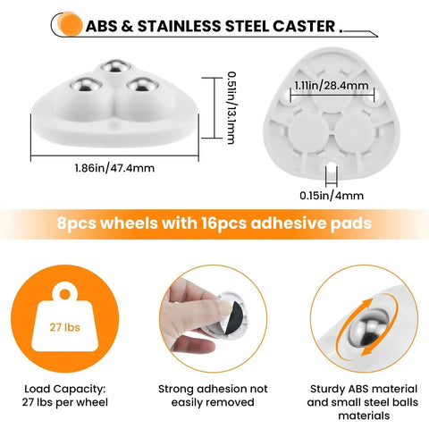 Dimensions and features of Mini Self Adhesive Caster Wheels 360 Degree Swivel Ball Transfer Rollers for Small Appliances, 8 pack