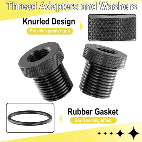 Thread Adapters With Rubber Washers For Automotive One Half To Three Quarter Inch, showing knurled design and gasket