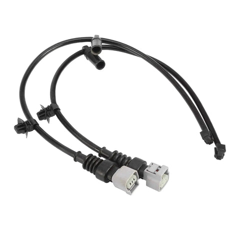 Two front brake pad wear sensor cables, black with white 2-pin connectors