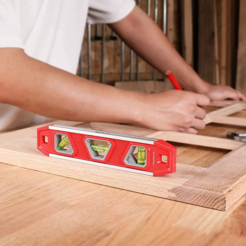 9 Inch Magnetic Torpedo Level with Overhead Viewing Window and 3 Bubbles for 45 Degree 90 Degree 180 Degree Readings.
