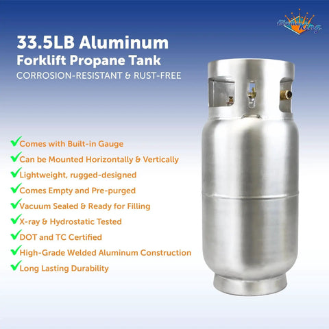 Aluminum 33.5 Lb Forklift Propane Tank With Integrated Gauge Durable Lightweight, corrosion-resistant, rust-free design