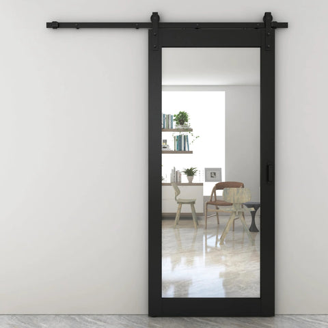 Dope Mirrored Glass Sliding Barn Door In Black MDF With Hardware Kit And Door Handle Ready To Hang Pre Finished 36 In By 84 In Interior Door With Full Size Mirror Panel For Closets Bathrooms Pantries Laundry Rooms And Bedrooms