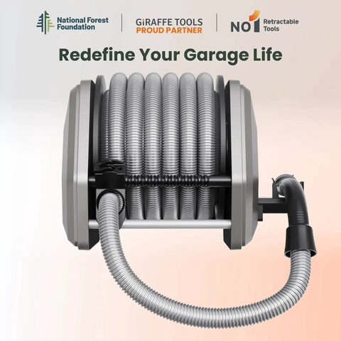 Front view of Retractable Vacuum Hose Reel With 30Ft Hose Extension, Wall Mount, 1-1/4 Inch No Kink Replaceable Hose For 32mm Wet Dry Vacuums