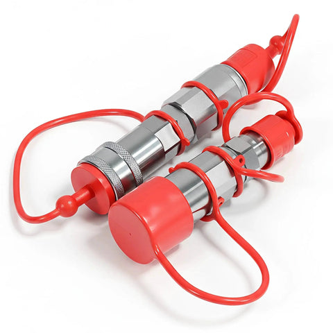 Built Tough 1/2 Inch Flat Face Hydraulic Quick Connect Couplers ISO 16028 To AG ISO 5675 Adapter Set with Dust Caps on White