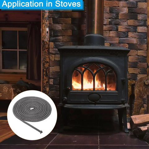 PATIKIL wood stove gasket rope, 5/16 in x 197 in, graphite fiberglass, round seal, 2 pcs, black