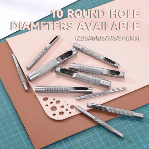 Heavy Duty Leather Hole Punch Set With 1mm To 10mm Holes Twenty Five Sixty Fourths Inch Hollow Round Punches on leather