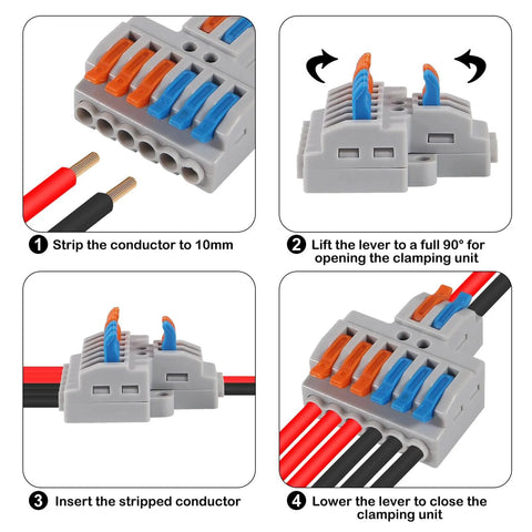 Step-by-step use of 10 Pack Lever Wire Connectors 2 In 6 Out Quick Wiring Cable Connectors For Splicing Wires Push In Conductor Terminal Block 28 12 AWG