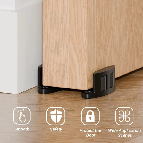 Sliding Barn Door Floor Guide With Adjustable Rollers, Double-Sided Bearing Design, Floor Mounted Black Finish, Space-Saving Aluminum Alloy