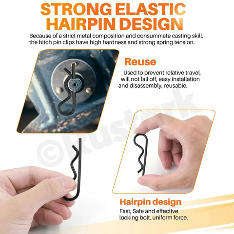 Six Sizes Black Zinc Plated Hitch Pins R Clips Kit With 145 Pcs Heavy Duty Carbon Steel Retaining Pins for secure lock