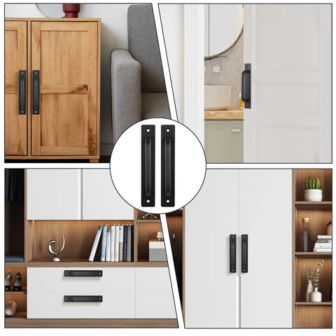 Two Pack Sliding Barn Door Handle With Plate, 7 Inch Aluminum Alloy Door Pull For Cabinet, Drawer, Gate, And Closet