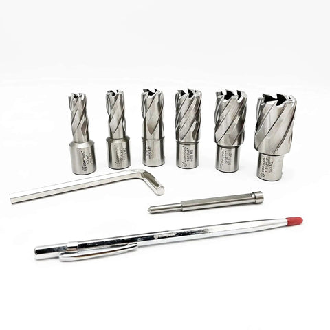 Heavy Duty Pro Grade Annular Cutters Set For Mag Drill With 9 Pieces HSS M2 Weldon Shank Slugger Bits 1 Cutting Depth Diameters