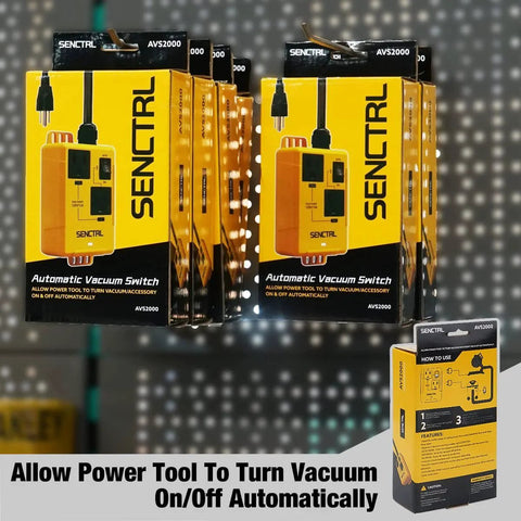 Automatic Vacuum Switch For Power Tools And Table Saws From SENCTRL Auto On Auto Off With Manual Mode packaging on display
