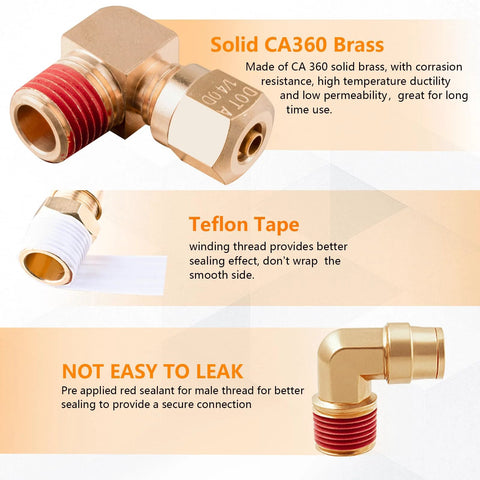 Brass push-to-connect air fittings kit with nylon tube and Teflon tape, Amazon-brand, 1/4, 1/8, 3/8, 1/2 in NPT