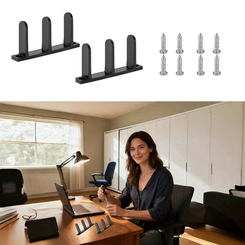 Universal Black Sliding Door Bottom Guides Set, 4 Pack With Screws, ABS Floor Track Roller Guides For 1-3/8 Inch Doors in office setting