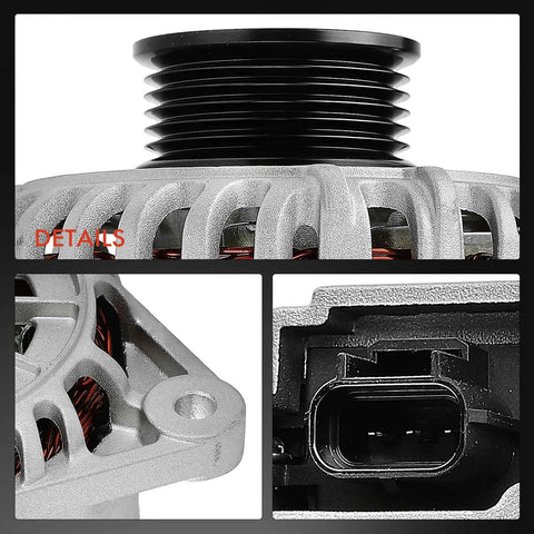 Close-up details of Beefed Up 110 Amp 12V Alternator For Ford Ranger 2001 2009 And Mazda B2300 2001 2009 with 6 groove pulley