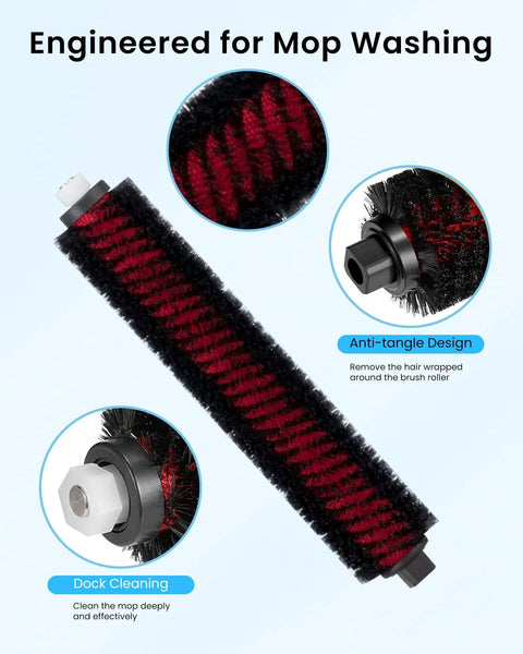 Two-pack replacement parts for Roborock S7 Max Ultra: red-black high-speed cleaning brush and white dock station water filter