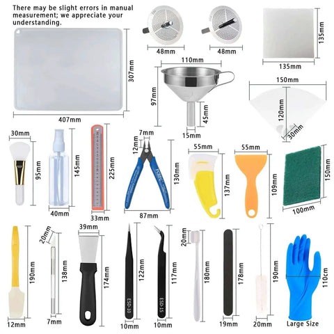 52 Pcs Resin 3D Printing Tool Kit With 304 Stainless Steel Filter Funnel Silicone Pad Scraper Tweezers And Cleaning Tools layout
