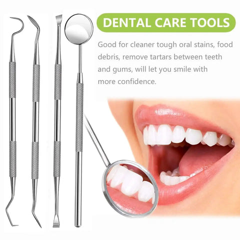 Pro At Home Dental Cleaning Kit with stainless steel dental pick and tartar remover for teeth scraping between gums to remove plaque