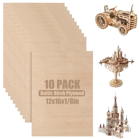 10 Pcs Baltic Birch Plywood Sheets 16x12 Inch One Eighth Inch 3mm Unfinished Wood For Arts And Crafts Pyrography Wood Burning Laser Cutting