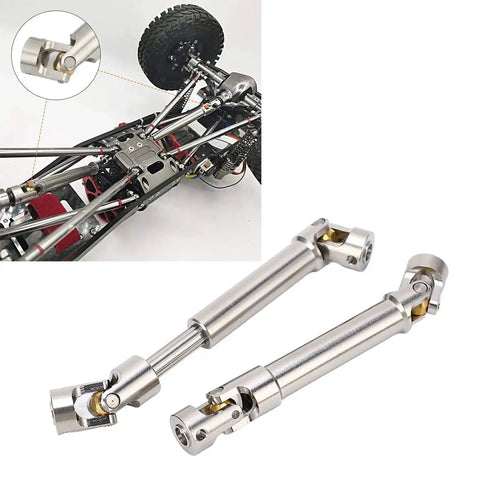 Beefy Stainless Steel RC Drive Shaft M4 2 Pack for 1/10 Scale Crawlers with universal six-tooth spline brass ball end 91mm easy install
