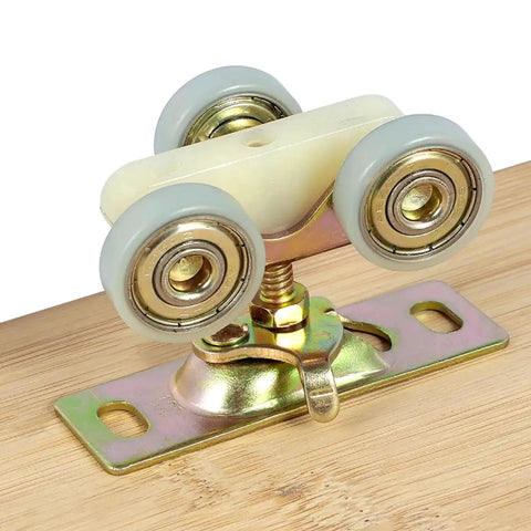 Close-up of RV Sliding Door Hanger Set With Plates And Pocket Door Hardware Kit, Includes Mounting Screws, high hardness metal with zinc plating