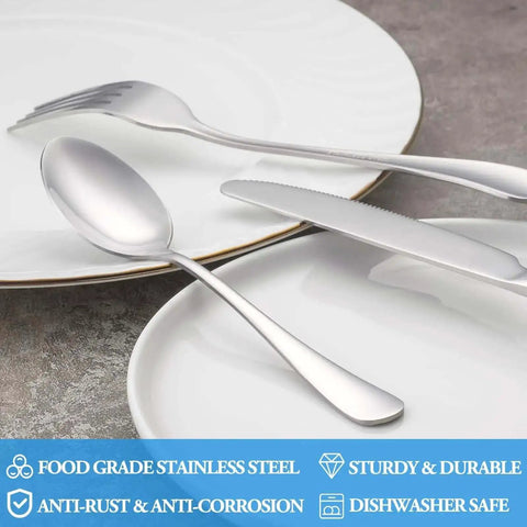 Big Value 16 Piece Dinner Spoon Set 7.3 Inch Tablespoons Premium Food Grade Stainless Steel Spoons shown on white dishes