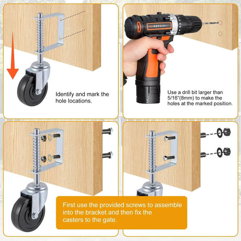 Heavy Duty Gate Caster Wheel 4 Inch With Spring Loaded Bracket Universal Mount Plate installation guide