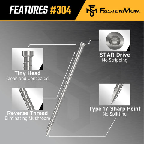 Composite Trim Screws #8 x 3” Stainless Steel 304, 450pcs - Hidden Fastener for PVC & Wood, Outdoor Deck & Exterior, Rust-Resistant T-10 Star Drive, 4lbs - Canadian Ball Bearing Supplier.