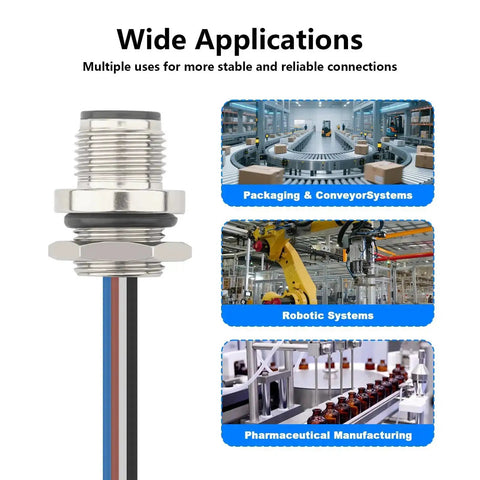 IP67 M12 4 Pin A Coded Male Connector Cable 0.7ft Rear Bulkhead Panel in industrial automation