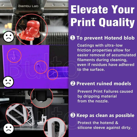 Two Pack 0.4mm H2D H2S H2C P2S Hotend Nozzles With Anti Stick MPVD Coating for 3D printer quality print prevention benefits