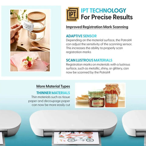 Compact Vinyl Cutter For Home Decals, 4 To 9 Inch Wide, With Studio Software, PixScan, ES Mat Compatibility, displayed with jar labels