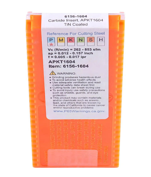 APKT1604 TiN Coated Carbide Inserts For Steel Machining, 10 Pc Set, ISO APKT160408, 0.366 Inch IC, product package