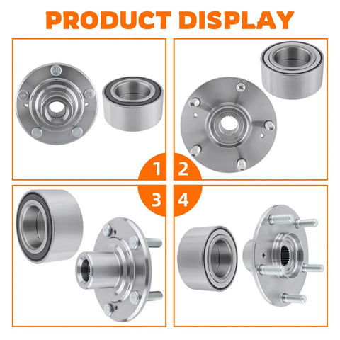 2 Piece Front Wheel Hub Bearing Kit For Honda Civic Accord Insight And Acura ILX TL TSX 1.5L Replaces 44600-TBC-A00 And 44300-TBC-A01 displayed in four angles.