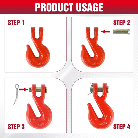 Installation steps for 3/8 Inch Clevis Grab Hooks 4 Pack Heavy Duty Grade 70 Forged Steel 7500 Lbs WLL